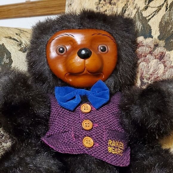 Vintage 1985 Robert Raikes 'Bently" Wood Purple Vest Figurine Teddy Bear - Picture 5 of 8